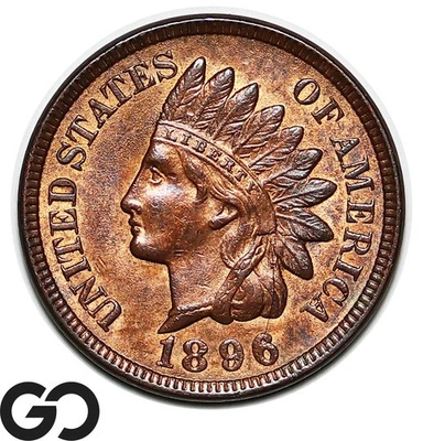 1896 Indian Head Cent Penny, Red Brown, Gem BU++ RB, Tough Date - Image 1 of 3