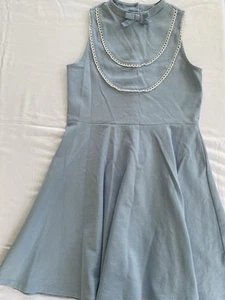 JANIE AND JACK Retro Vintage Style Lace Bib Dress Bow Blue Sz 10 - Picture 1 of 7