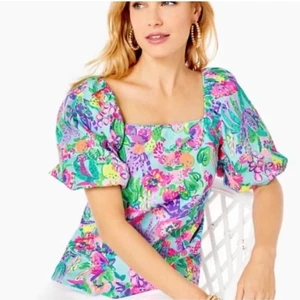 Lilly Pulitzer Lettie top Me and My Zesty Size S Crisp Cotton Poplin **NOTES - Picture 1 of 5