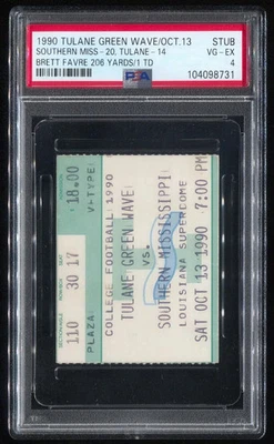 Brett Favre 206 Yards/1 Td - PSA 4 Ticket 1990 Southern Mississippi @ Tulane - Image 1 of 2