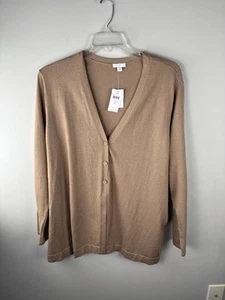 Maglione cardigan leggero J. Jill misto lana marrone cammello 3X nuovo con etichette nuovo preppy - Foto 1 di 6