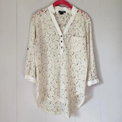 Blusa Henley túnica crema ganchillo encaje romántico boho vintage My Michelle Foto 1 de 4