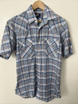 Camisa faroeste feminina vintage década de 1970 Levi madrepérola Snap M xadrez metálico - Imagem 1 de 4