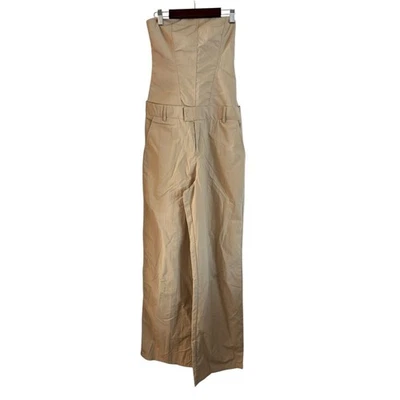 Macacão Zara de náilon sem alças bege bronzeado tamanho XS bolsos novo com etiquetas perna larga festa - Imagem 1 de 4