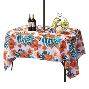 Outdoor Rectangle Tablecloth with Umbrella Hole Zipper for Spring Summer Pati... - Picture 1 of 6
