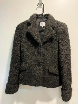 复古! Armani Collezioni 2 码羊毛和羊驼纽扣夹克黑色 — 第 1/4 张图片