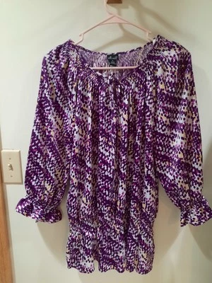 Blusa Willie Smith Talla Medium Mangas 3/4 Verano Púrpura Multi Bonito Favorecedor Foto 1 de 4