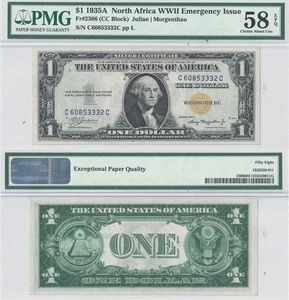 1935-A $1 North Africa Fr-2306 PMG AU-58 EPQ - Picture 1 of 3