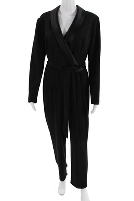 Mono para mujer Adrianna Papell cuello en V mangas largas pierna recta negro talla 10 Foto 1 de 4