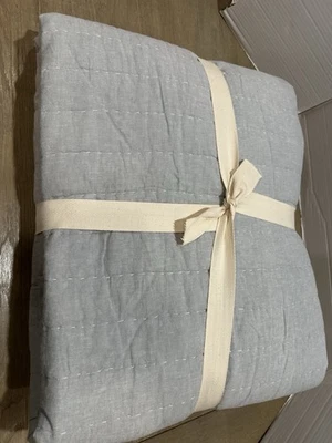 Edredón West Elm Europeo Lino Algodón Pick Stitch King Azul Ártico Foto 1 de 2