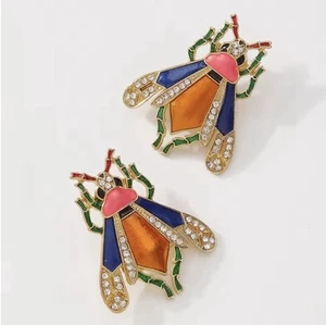 Art Nouveau Earrings Bee Museum Queen Honeybee Insect Court Tudor Gold CZ VTG - Picture 1 of 7