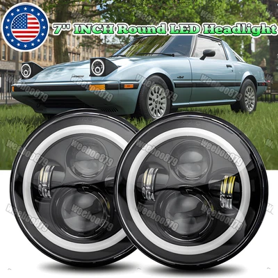 Faro redondo LED halo de 7 pulgadas DRL para Mazda RX-7 1979-1985 haz alto/bajo más nuevo Foto 1 de 4