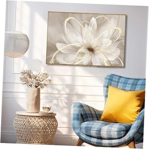White Flower Picture Gold Botanical Paintings for Wall Decorations Wall Art - Picture 1 of 7