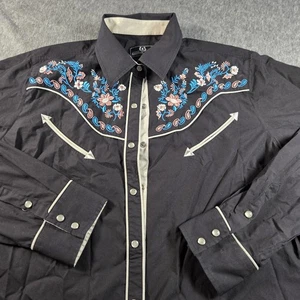 Salvaje Oeste Hemd Herren 2XL schwarz Western Perlen Druckknopf bestickt Blumen Paspel - Bild 1 von 9