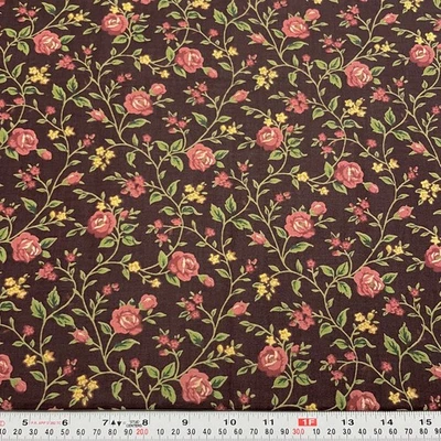Vintage Marcus Brothers Textiles Florals on Plum Cotton Fabric by the HALF YARD - Image 1 of 2