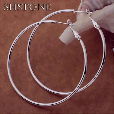 Pendientes de aro grandes redondos de plata de ley 925 para mujer 50/60/70/80 mm joyería Foto 1 de 4