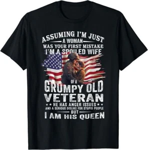 I'm A Spoiled Wife Of A Grumpy Old Veteran Husband Wife T-Shirt S-5XL - Picture 1 of 4