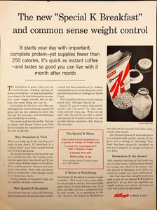 1961 Kellogg's Special K Breakfast Cereal Vintage Print Ad Glass Milk Bottle - Picture 1 of 1