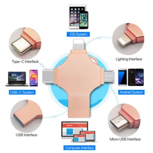 4 in 1 USB 3.0 Flash Drive Memory Photo Stick for iPhone Android iPad Type C - Picture 1 of 27