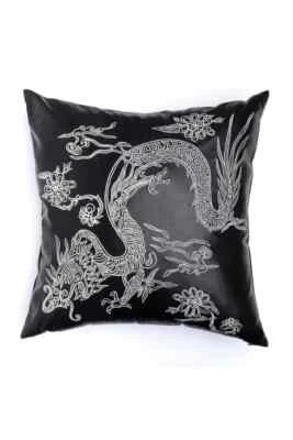 Natori Faux Leather Embroidered Dragon Pillow, 18 x 18 New - Image 1 of 3