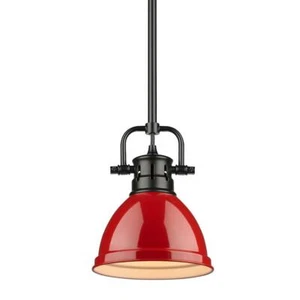 Duncan 1-Light Black Mini-Pendant and Rod with Red Shade by Golden Lighting(950) - Picture 1 of 1