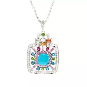 Meher's Jewelry Turquoise & Multi Gemstone Sterling Silver Pendant with Chain - Picture 1 of 2