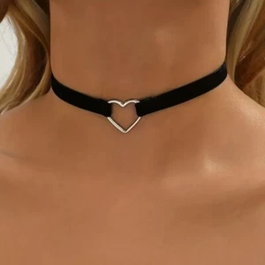 Stylish Punk Black Wide Rope Heart Love Pendant Choker Necklace Women Fashion - Picture 1 of 6