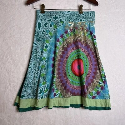 Falda Desigual Mujer Floral Bordada Boho Elastizada Talla S Verde Foto 1 de 4