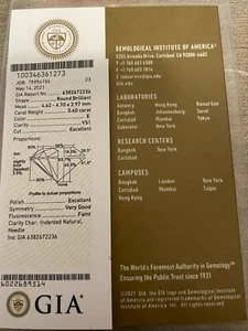 DIAMANTE CERTIFICATO GIA USA CT. 0,40 E COLOR VS1 ISCRIZIONE LASER - Imagen 1 de 1