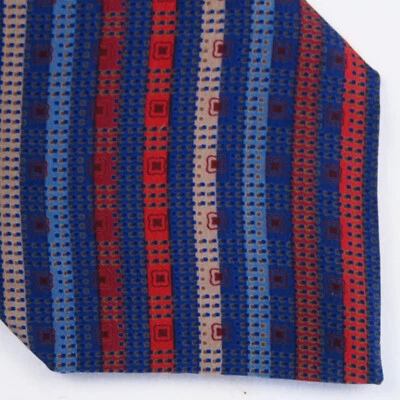 Corbata de cuello de seda Lord & Taylor para hombre azul rojo varias rayas geométrica Italia 56x3,5 Foto 1 de 4
