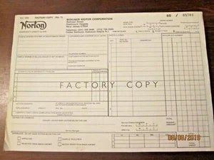 VINTAGE BERLINER NORTON WARRANTY CLAIM FORM AJS MATCHLESS TRIUMPH - Bild 1 von 2