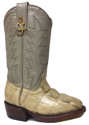 Botas vaqueras occidentales de cuero de piel de cocodrilo blanco roto para niños pequeños talla 7 Foto 1 de 4