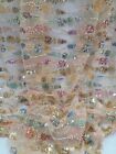 Peach Beaded Lace Embroidery Floral Flowers Sequin Mesh Fabric Sold By The Yard 