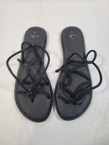 Sanuk Womens Lace Up Sandals Black Chevron Bungee Laces Flat Heel Size 10 - Picture 1 of 3