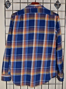 Vintage Plaid Flannel Shirt Size M/L 90s Blue Yellow Orange Soft Thick Cotton - Picture 1 of 11