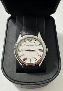Correa de cuero negra esfera blanca clásica original Emporio Armani AR2021 - Imagen 1 de 3