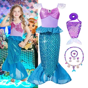 Kids Girls the Little Mermaid Ariel Costume Fancy Mesh Dress up Birthday Gifts - Picture 1 of 10