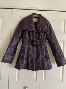 Jessica Simpson Women’s Belted Quilted Puffer Jacket In Plum Size XS - Picture 1 of 3