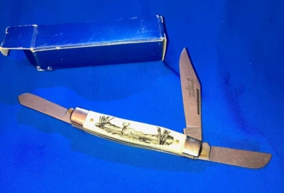 Colonial Scrimshaw Series EE. UU. 4" Stockman 3 hojas ciervo hierba azul herramientas cuchillo Foto 1 de 4