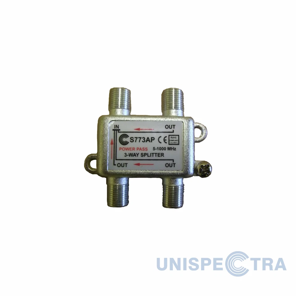 UNIPECTRA Cavo Sdoppiatore 3 Vie TV Pro VIRGIN DBOX Freeview 5-1000MHz F Connettori DC Pass