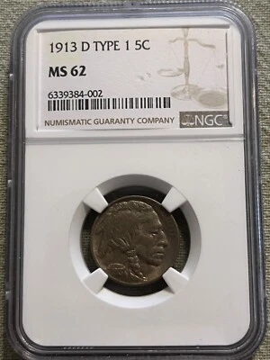 1913-d t-1  Buffalo nickel , choice Uncirculated, NGC MS62 - Image 1 of 4