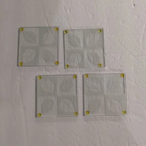 NEW Lot of 4 Clear Glass Coasters. Leaf Pattern. 3.5" Square - Picture 1 of 4