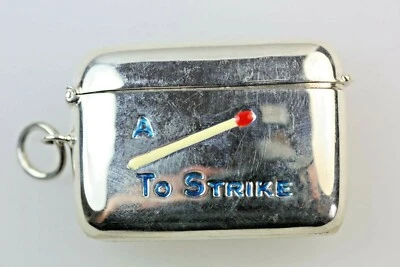 Vesta Match Case with Enamel Silver "A Match To Strike" Collectable  - Image 1 of 4