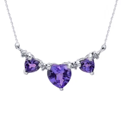 Collar Colgante Tres Piedras Amatista Simulada Chapado en Oro Blanco 14K Plata Foto 1 de 4