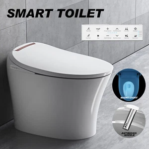Electric Smart Toilet Bidet Auto Flush Heat Antibacterial Deodorizer Night Light - Picture 1 of 12