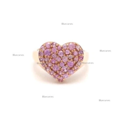 Anillo con cúpula de corazón con racimo de zafiro rosa de oro de 14 k con corazón de amor Foto 1 de 4