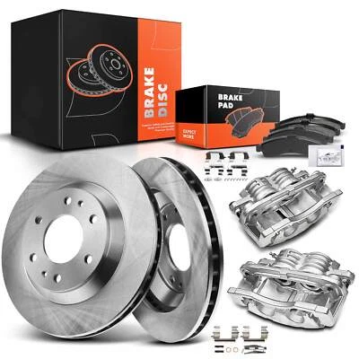 Front Brake Rotors & Pads + Brake Caliper for Chevy Trailblazer GMC Envoy Buick - Image 1 of 4