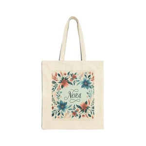 Cotton Canvas Tote Bag Personalized NORA Floral Style Design 2, Gift Birthday - Picture 1 of 15