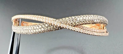 LE V1AN 4K RG ROSE GOLD CHOCOLATE VANILLA DIAMOND HINGE BANGLE BRACELET — 第 1/4 张图片
