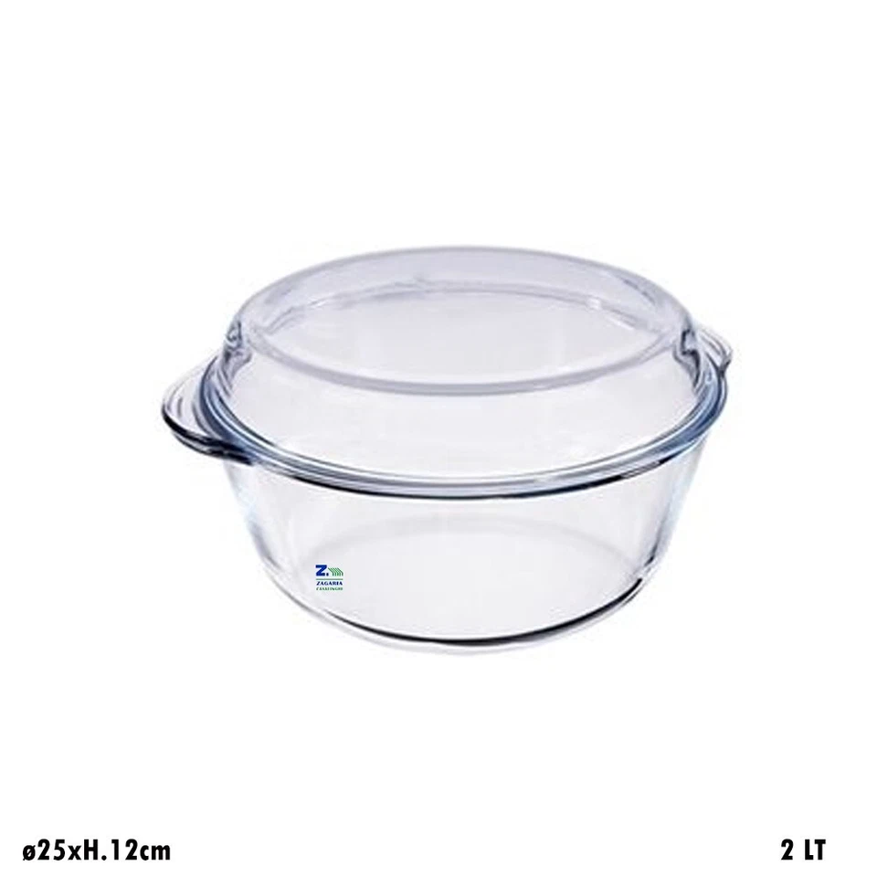 CASSERUOLA PIROFILA CONTENITORE VETRO BOROSILICATO CON COPERCHIO  LT.2 X FORNO - Immagine 1 di 1